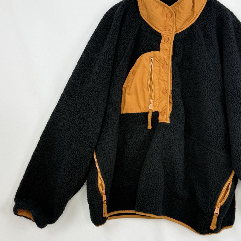 Free People Hit The Slopes Colorblock Pullover Fleece Womens XL Black & Tan - Picture 14 of 16